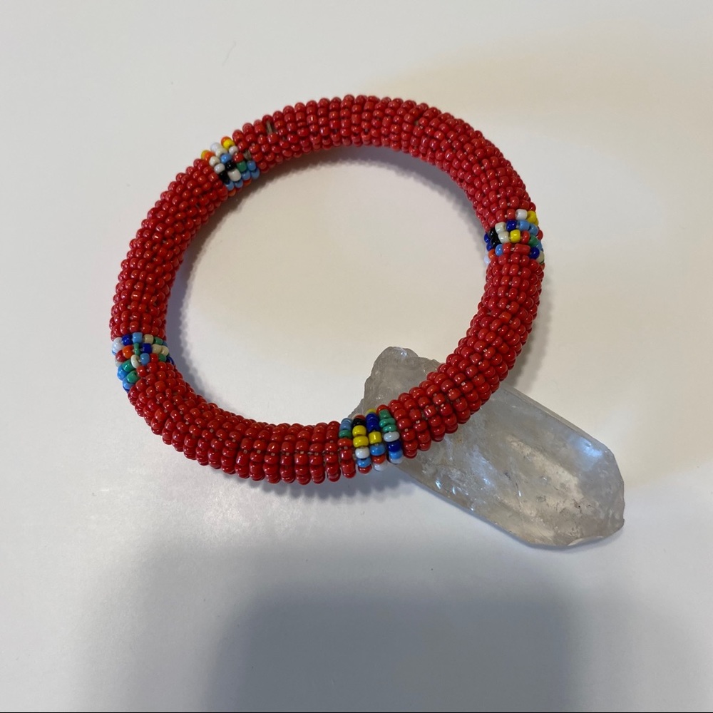 Red Beaded Bangle Bracelet